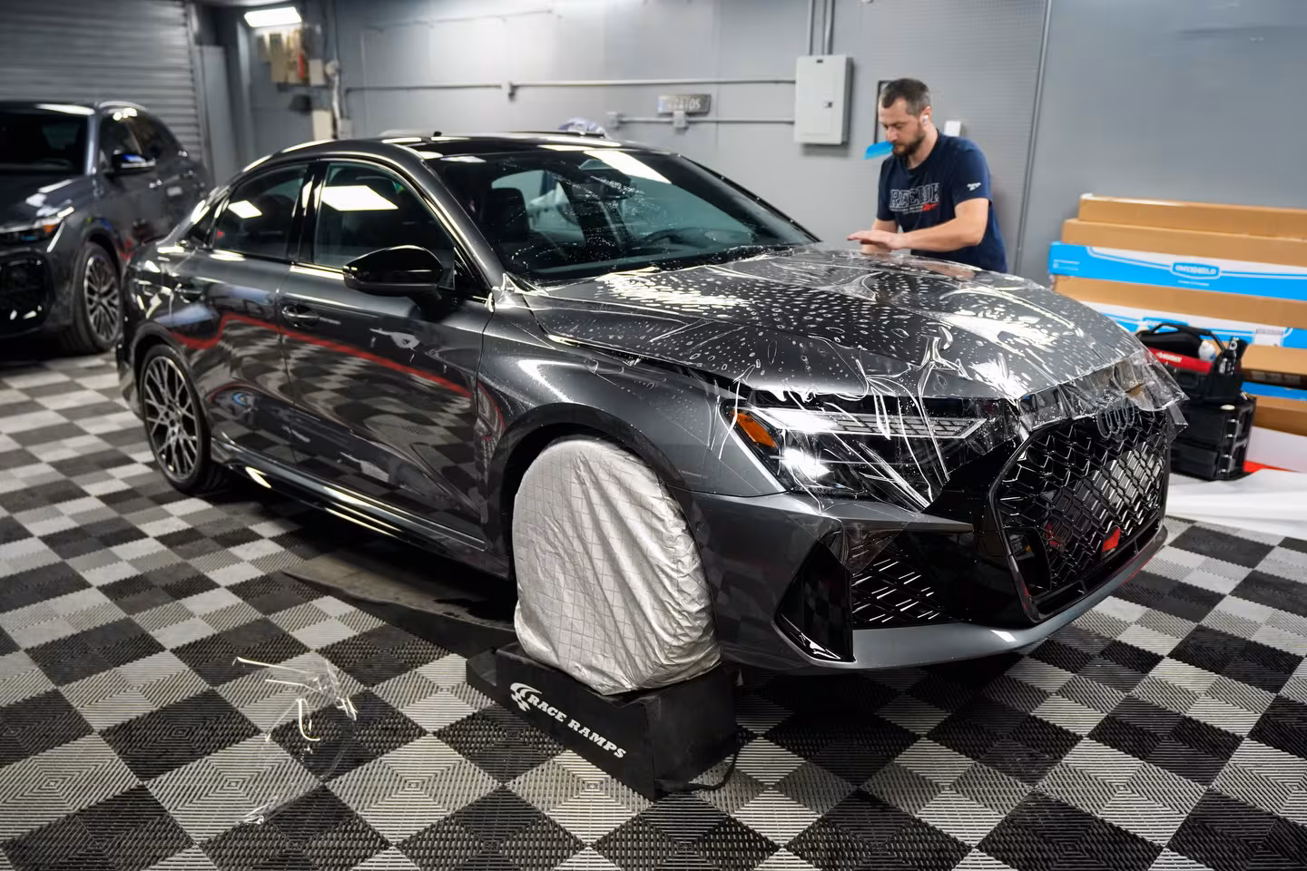 Audi RS3, full front being wrapped — Paint Protection Film install