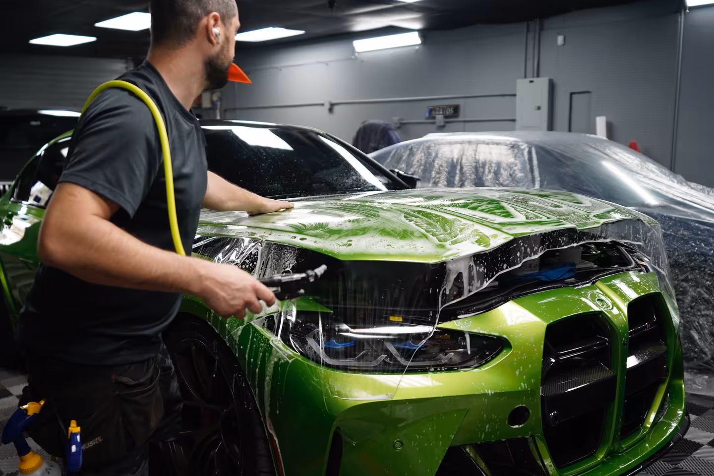 BMW M3, film going on the hood and bumper — Paint Protection Film install